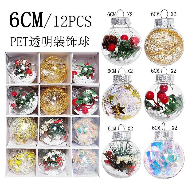 12pcs 6cm Transparent PET Christmas Tree Ornaments