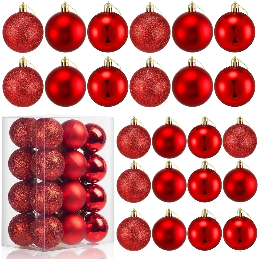 24 Count Small Red Christmas Ornaments Balls Mini Red Ornaments for Mini Christmas Tree Small Shatterproof Christmas Tree Ornaments Balls Xmas Party Decorations 1.2 Inch