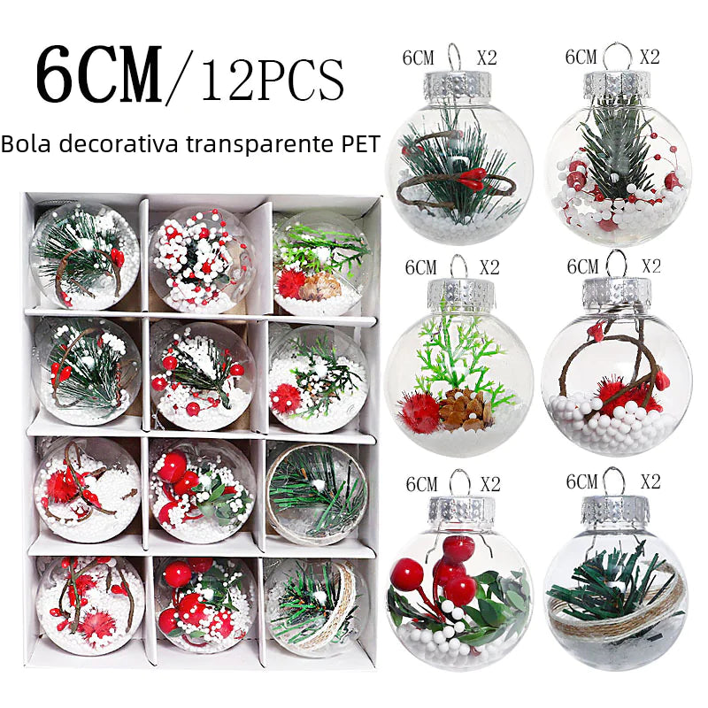 12pcs 6cm Transparent PET Christmas Tree Ornaments