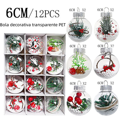 12pcs 6cm Transparent PET Christmas Tree Ornaments