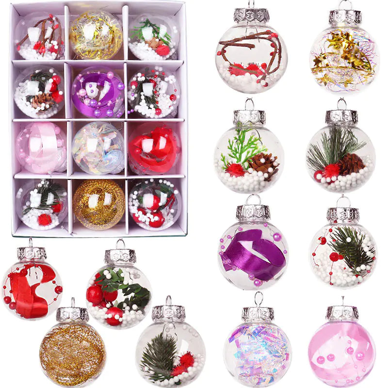 12pcs 6cm Transparent PET Christmas Tree Ornaments